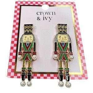 Crown & Ivy NWT Colorful Holiday Christmas Nutcracker Earrings